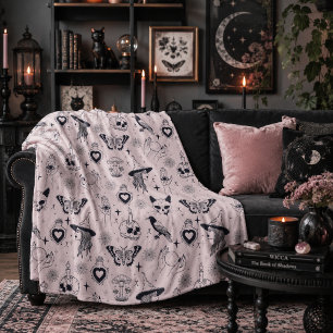 Pink Whimsigoth Witchy Pattern Fleece Blanket