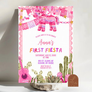 Pink Whimsy First Fiesta Mexican Girl Birthday Invitation