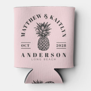Pink Whisper and Black Tropical Pineapple Wedding Can Cooler