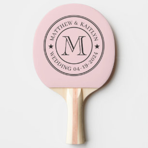 Pink Whisper and Black Wedding Monogram Star Ping Pong Paddle
