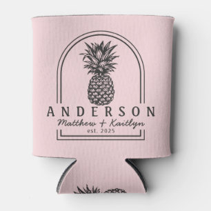 Pink Whisper & Black Pineapple Wedding Arch & Name Can Cooler