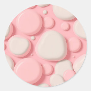 Pink White 3D Bubble Pattern Soft Pastel Abstract Classic Round Sticker
