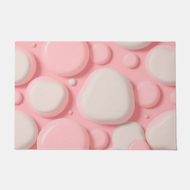 Pink White 3D Bubble Pattern Soft Pastel Abstract  Doormat (Front)