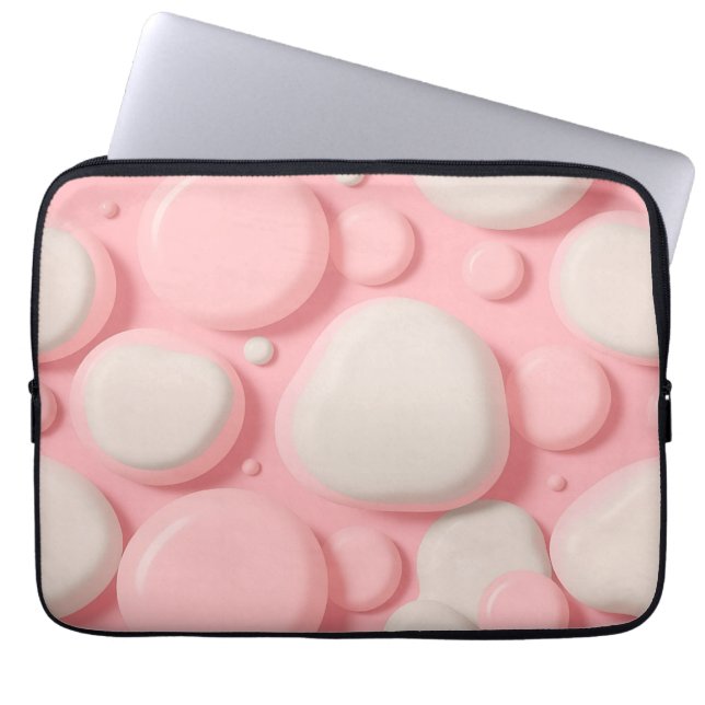Pink White 3D Bubble Pattern Soft Pastel Abstract  Laptop Sleeve (Front)