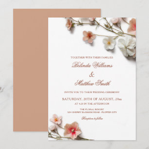 Pink White 3D Wildflowers Wedding Invitation