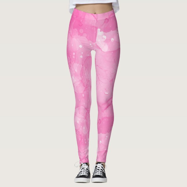 Pink White Abstract, Abstract Pattern, Modern  Leggings (Front)