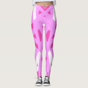 Pink White Abstract Geometric Gym Exercise Leggings