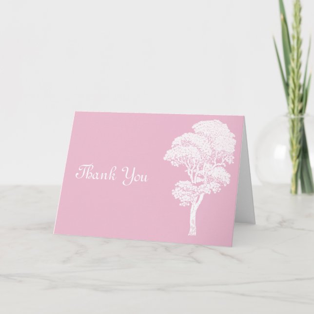 Pink White aifowers tree Thank You Card (Front)