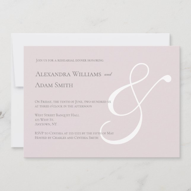 Pink white ampersand rehearsal dinner invitations (Front)