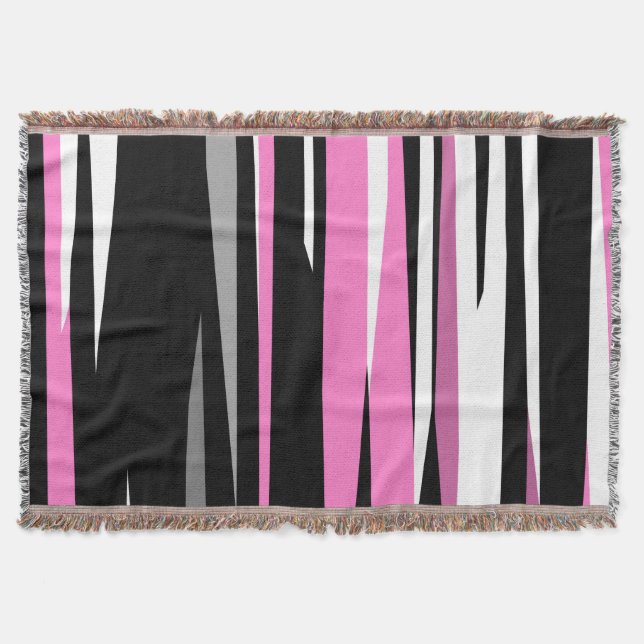 pink white and black abstract   throw blanket (Front)