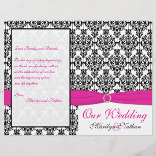 Pink, White, and Black Damask Wedding Program