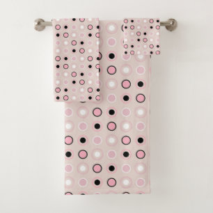 Pink, white and black Dots Bath Towel Set