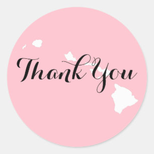 Pink White and Black Hawaii Wedding Thank You Classic Round Sticker