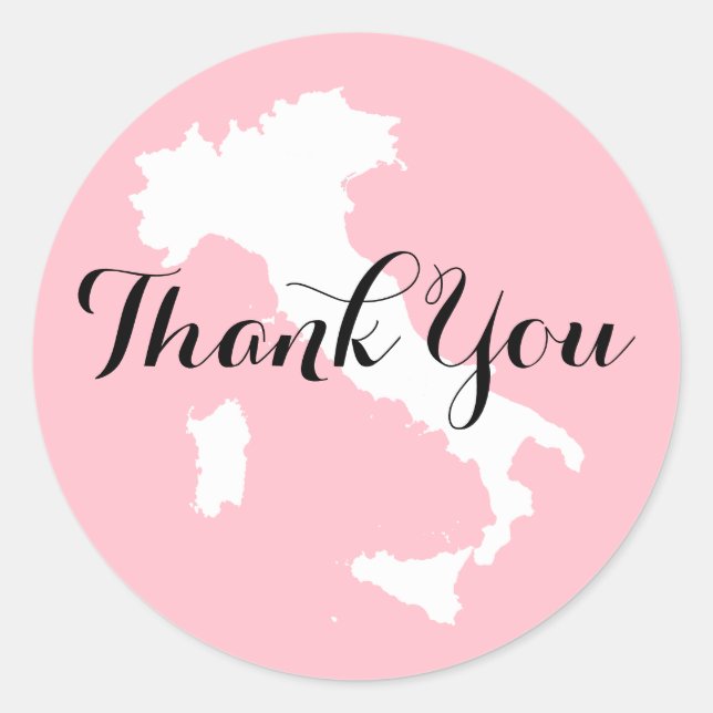 Pink White and Black Italy Wedding Thank You Classic Round Sticker (Front)