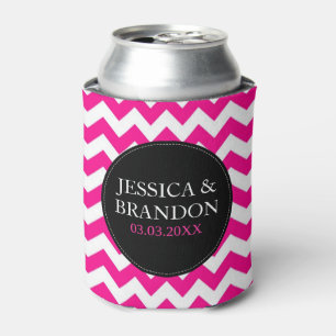 Pink White And Black Monogram Chevron Pattern 2 Can Cooler