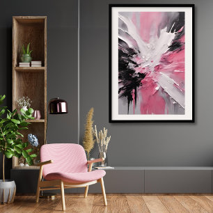 Pink White and Black Splash Art unframed Poster