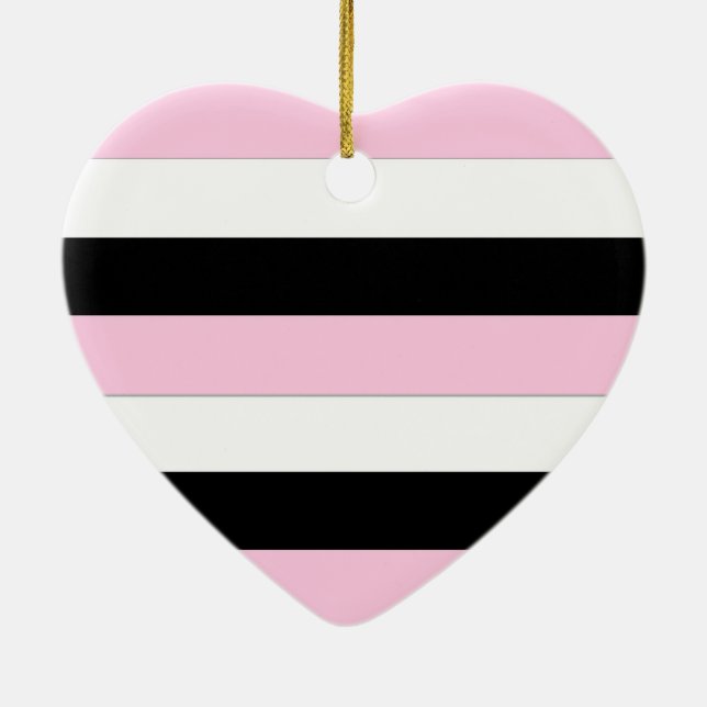 Pink, White and Black Stripes Ceramic Tree Decoration (Back)