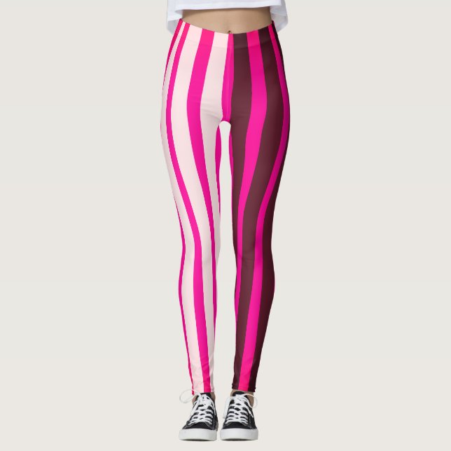 Pink white and black stripes leggings (Front)
