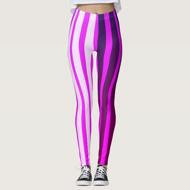Pink white and black stripes leggings (Front)