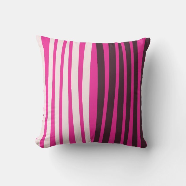 Pink white and black vertical stripes cushion (Front)