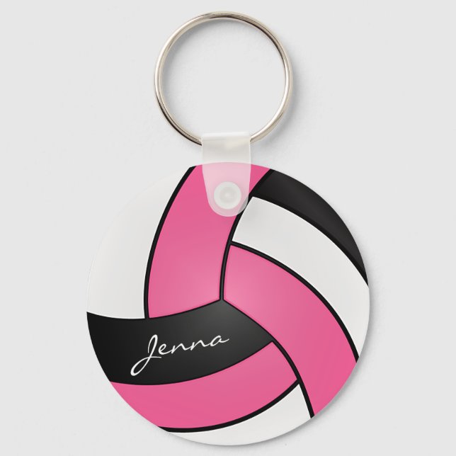 Pink, White and Black Volleyball Key Ring (Front)