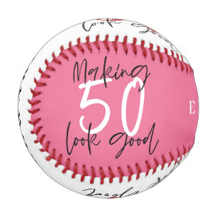 Pink, white and blue 50th birthday modern chic baseball