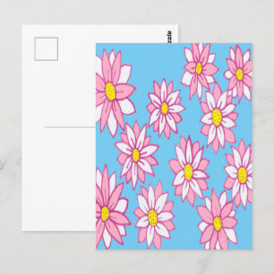 Pink White and Blue Floral Postcard