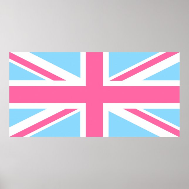 Pink White and Blue Union Jack UK Flag Poster (Front)