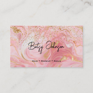 Pink, White and Gold Glitter Marbled Business Card