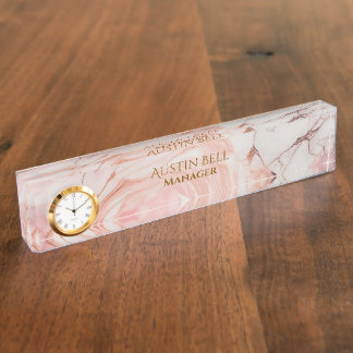Pink White and Gold Marble Personalised  Nameplate