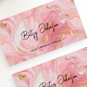 Pink, White and Gold Marbled Business Card