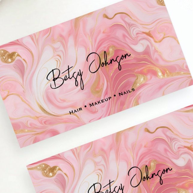 Pink, White and Gold Marbled Business Card (Creator Uploaded)