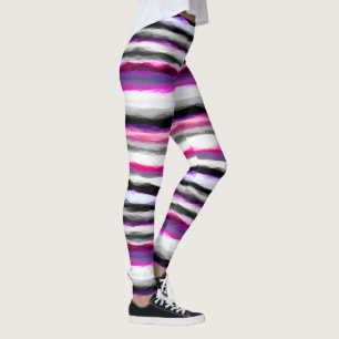 Pink, White and Gray Abstract Stripes Leggings