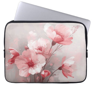 Pink, White, and Gray Florals Laptop Sleeve