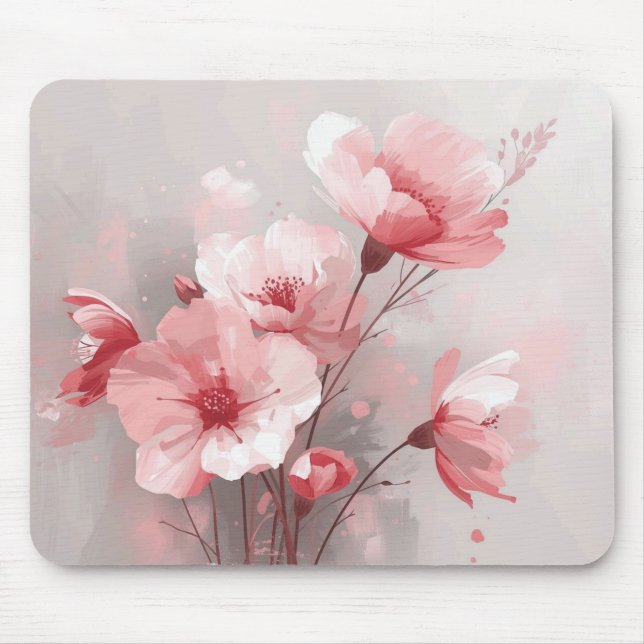 Pink, White, and Gray Florals Mouse Pad (Front)