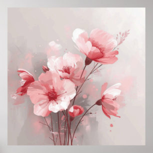 Pink, White, and Gray Florals Poster