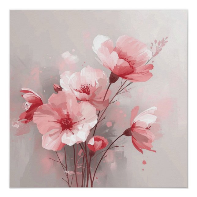Pink, White, and Gray Florals Poster (Front)