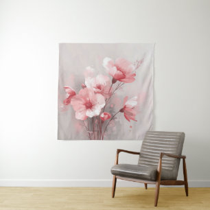 Pink, White, and Gray Florals Tapestry