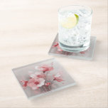 Pink, White, and Gray Foral Glass Coaster<br><div class="desc">Pink,  White,  and Gray Forals</div>