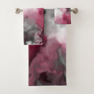 Pink, white and Gray Marbled Abstract   Bath Towel Set