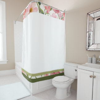 Pink White and Green Shower Curtain