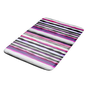 Pink, White and Grey Abstract Stripes Bath Mat