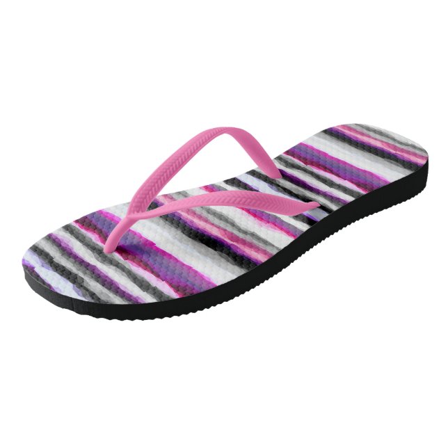 Pink, White and Grey Abstract Stripes Jandals (Angled)