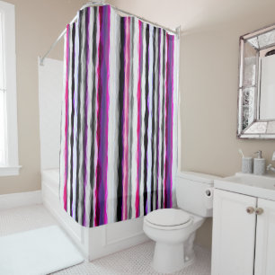 Pink, White and Grey Abstract Stripes Shower Curtain