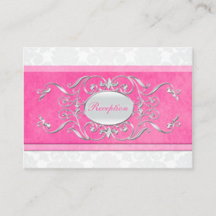 Pink, White, and Grey Damask Enclosure Card