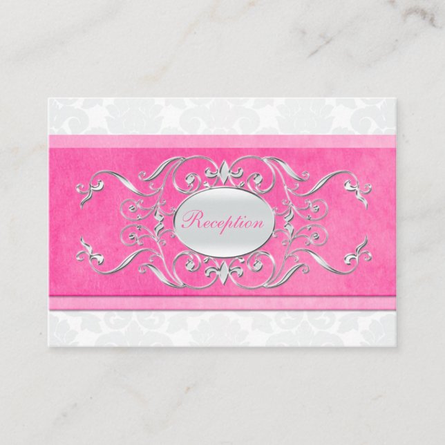 Pink, White, and Grey Damask Enclosure Card (Front)