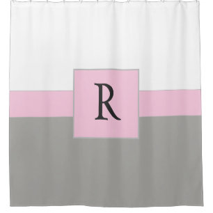 Pink White and Grey Monogram Charm Shower Curtain