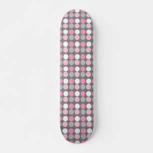 Pink White and Grey Polka Dot Skateboard