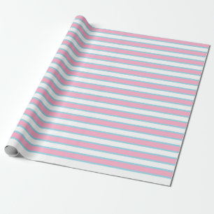 Pink, White and Pastel Blue Stripes Wrapping Paper