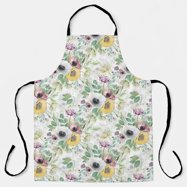 Pink, white and yellow anemones.  apron (Front)